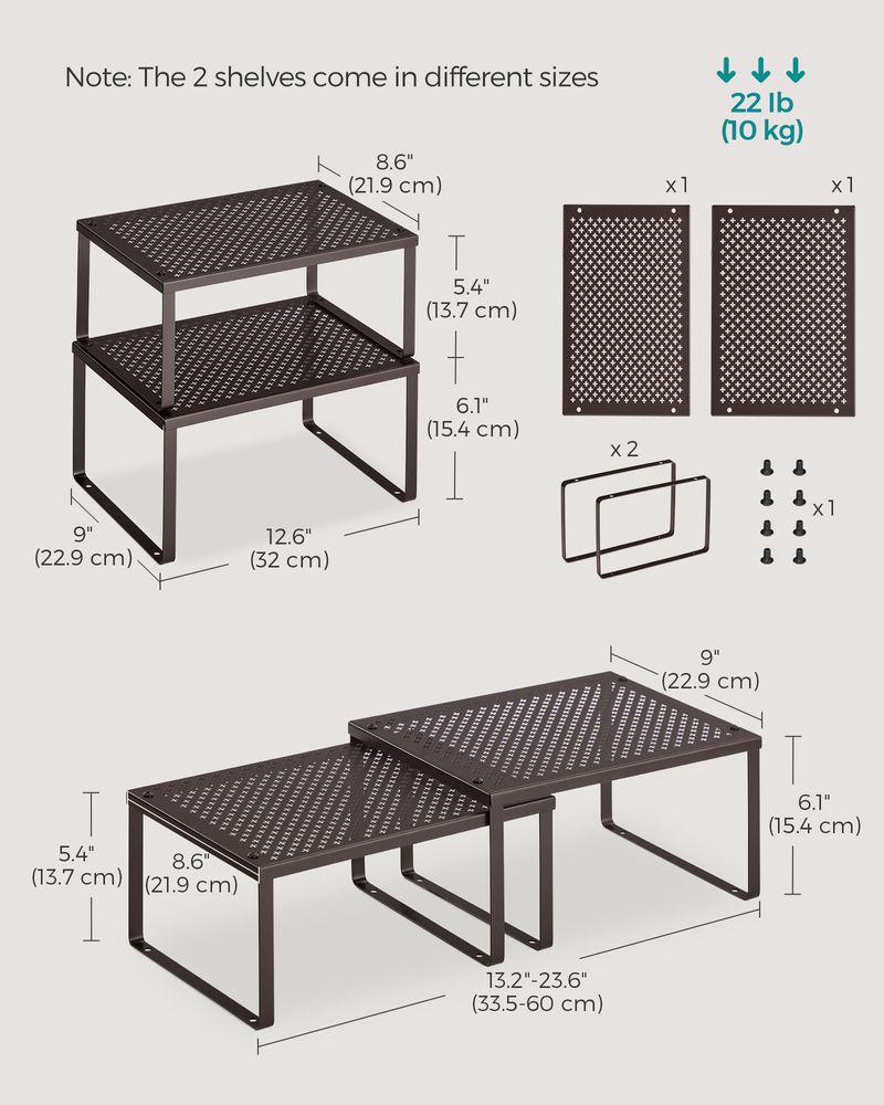 SONGMICS Set of 2 Stackable and Expandable Spice Racks