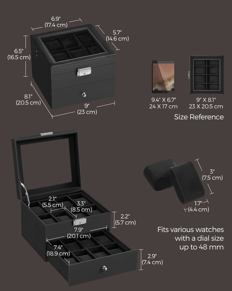 SONGMICS 16 & 20-Slot Watch Box with Glass Lid