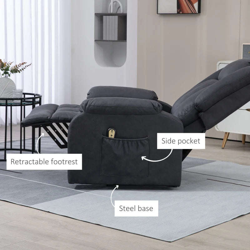 HOMCOM Lift Chair for Seniors, Microfibre Upholstered Electric Recliner Chair with Remote, Quick Assembly, Charcoal Grey