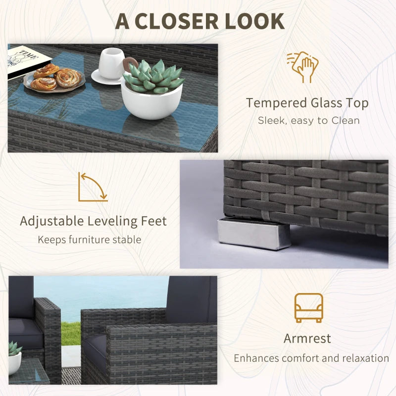 Outsunny Outdoor Furniture with Table, Wicker Furniture with Loveseat and 2 Chair for Garden, Poolside, Grey