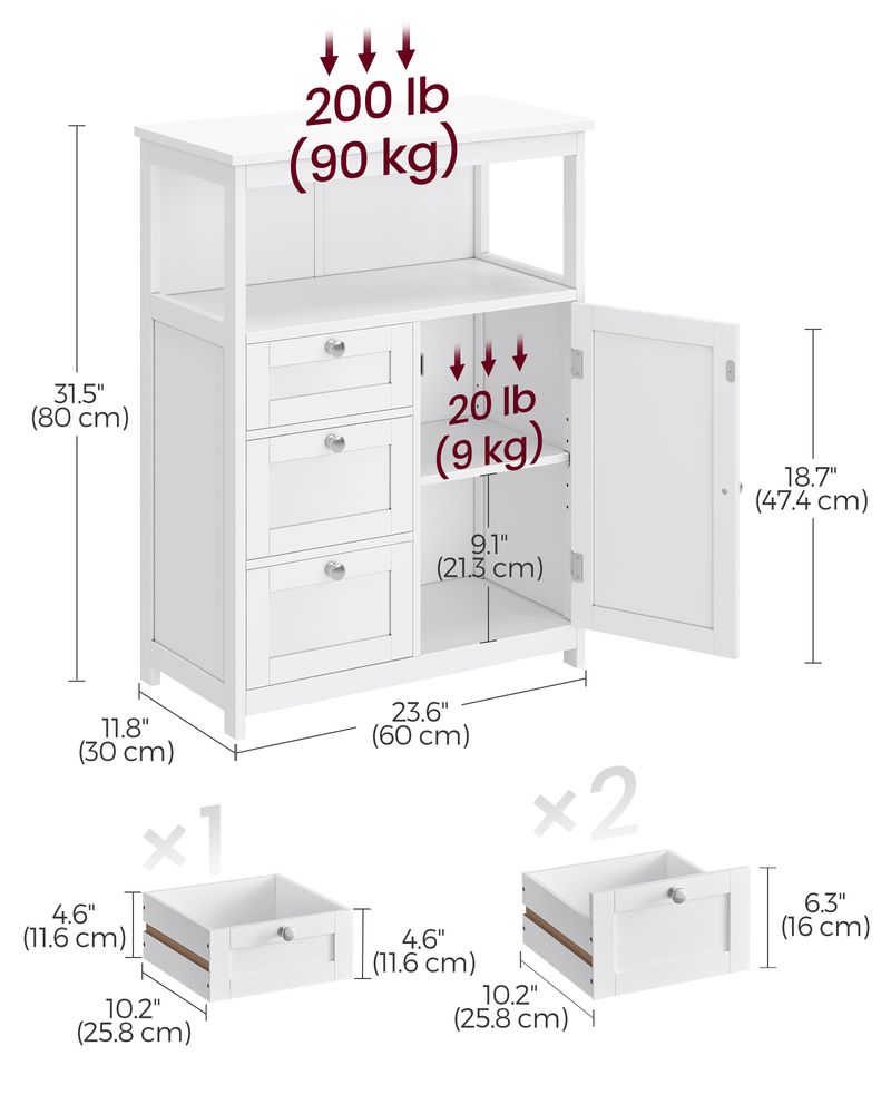 VASAGLE Bathroom Floor Storage Cabinet with 3 Drawers