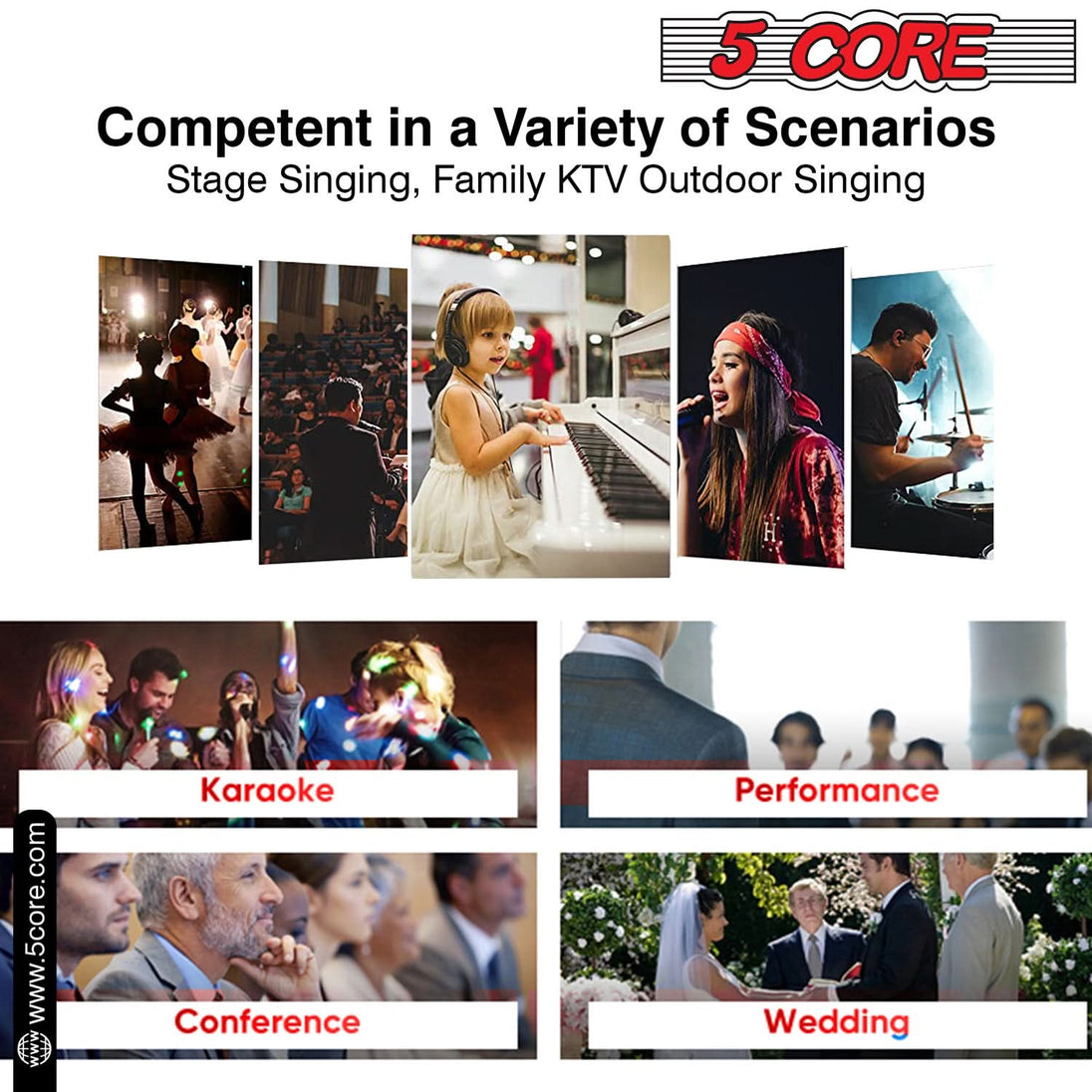 5Core Handheld XLR Dynamic Microphone – Versatile Mic for Karaoke, Singing, and Studio Recording (Microfono)