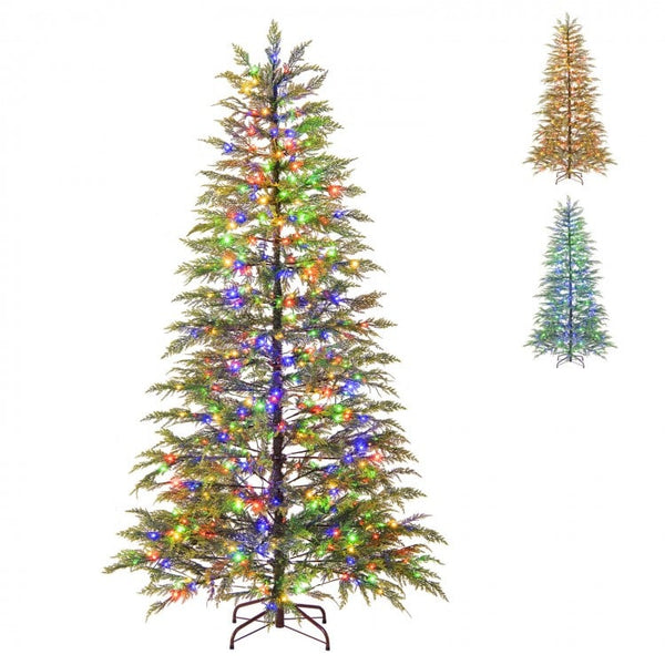 6.5 Feet Artificial Christmas Tree with Branch Tips and Colorful LED Lights