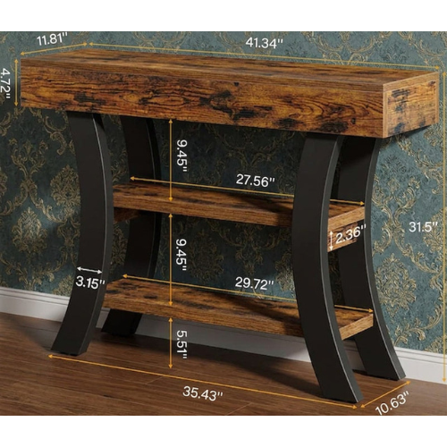 41" Console Table with Storage Shelves, Modern Sofa Entryway Table