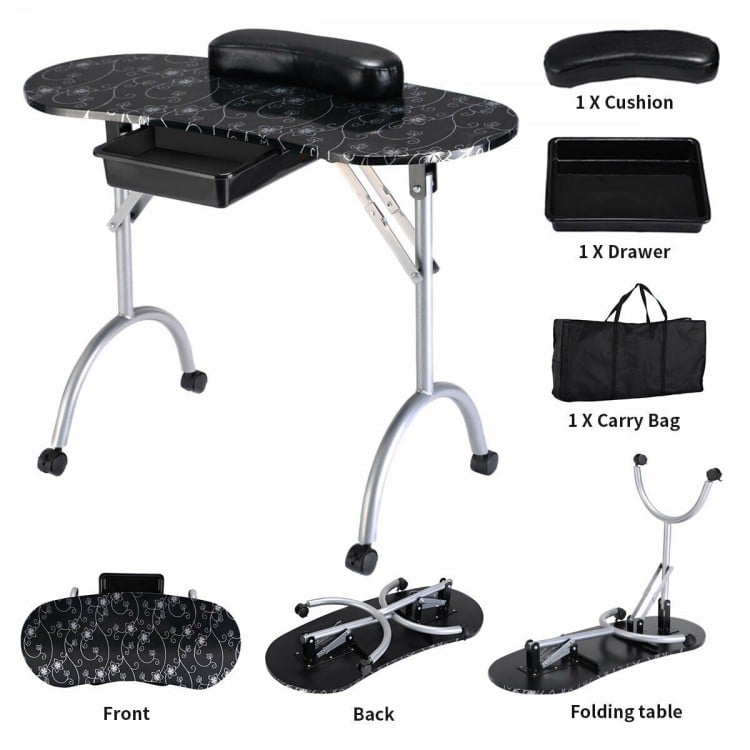 Manicure Nail Table Portable Station Desk Spa Beauty Salon Equipment 2 Color-Black