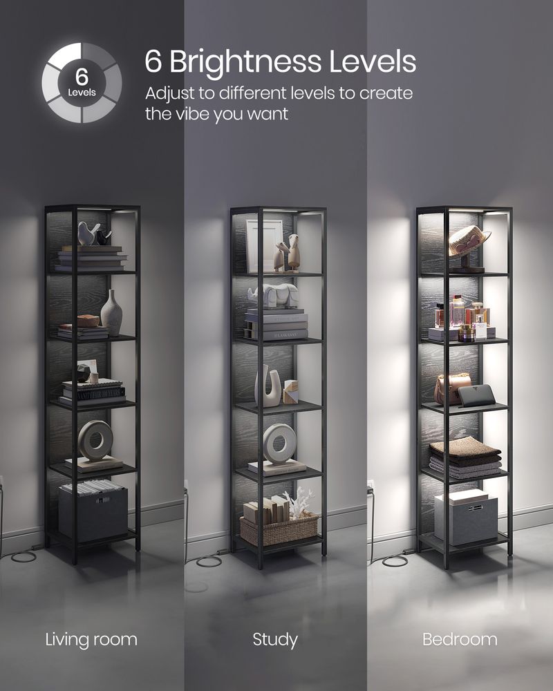 VASAGLE 6-Tier LED Bookshelf with Dimmable Lights