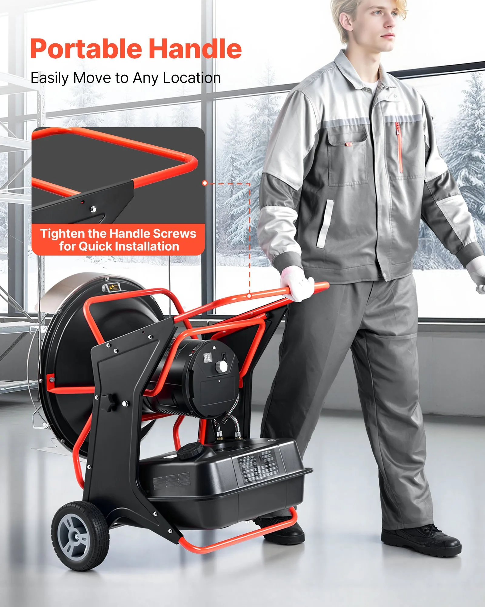 VEVOR 125,000 BTU Radiant Kerosene Diesel Heater, Portable Industrial Space Heater with Adjustable Temp & Wheels, Ideal for Jobsite, Garage, Warehouse, Workshop Construction Heating, Black