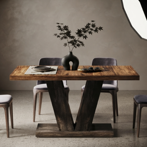 47.25" White & Oak Dining Table, Farmhouse Kitchen Table with Pedestal Base for 4-6 People