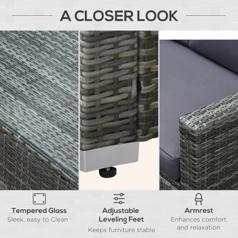 Outsunny 4 Pieces Patio Furniture Set, Rattan Wicker Sofa Deluxe Outdoor Coffee Sectional Set Garden Patio Furniture Sets with Cushions for Porch Garden Poolside Balcony, Grey