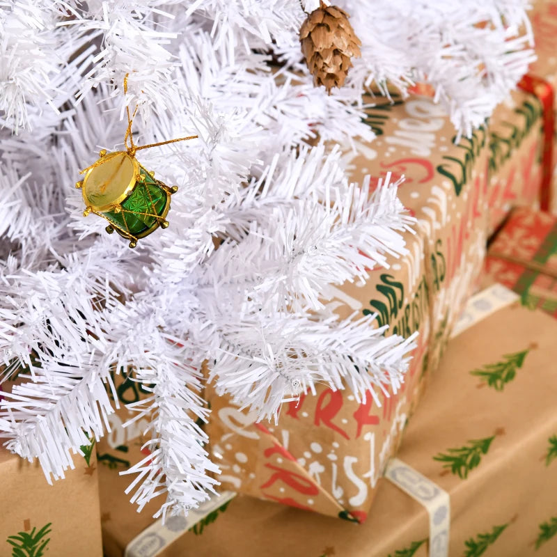 HOMCOM 4.9 Feet Artificial Christmas Tree with Ornaments, White Holiday Xmas Decor