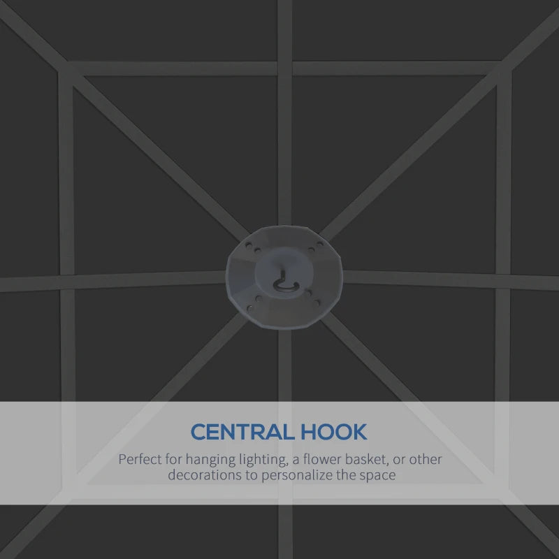 Outsunny 10' x 10' Outdoor Hardtop Gazebo Canopy with UV60+ Polycarbonate Roof, Steel Frame, Central Hook, Curtains, Khaki