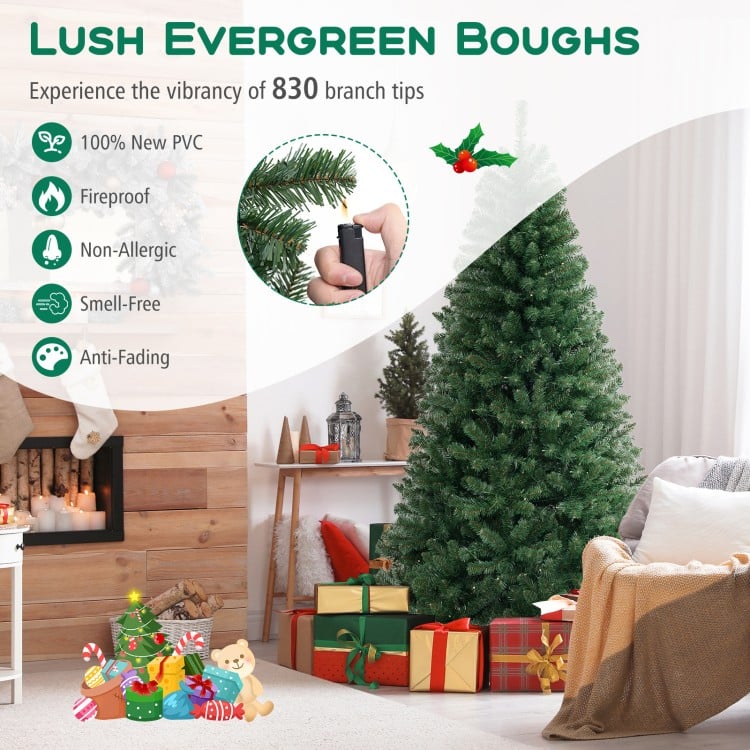 7 FT Artificial Christmas Tree with 568/830/1182 Branch Tips and 200/250/400 Warm White LED Lights
