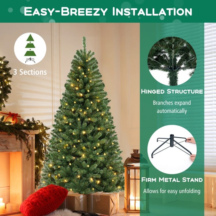 7 FT Artificial Christmas Tree with 568/830/1182 Branch Tips and 200/250/400 Warm White LED Lights