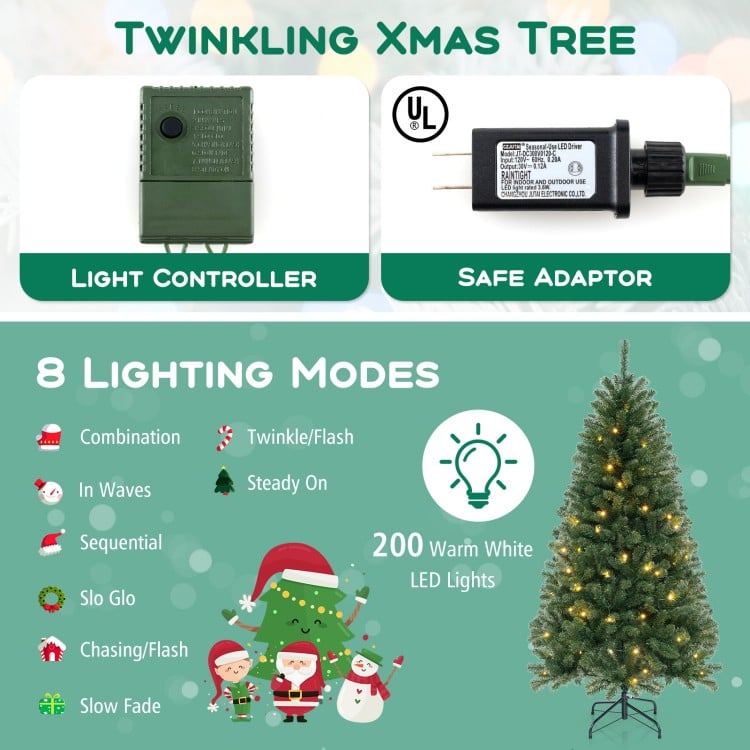 6 FT Artificial Christmas Tree with 568/830/1182 Branch Tips and 200/250/400 Warm White LED Lights