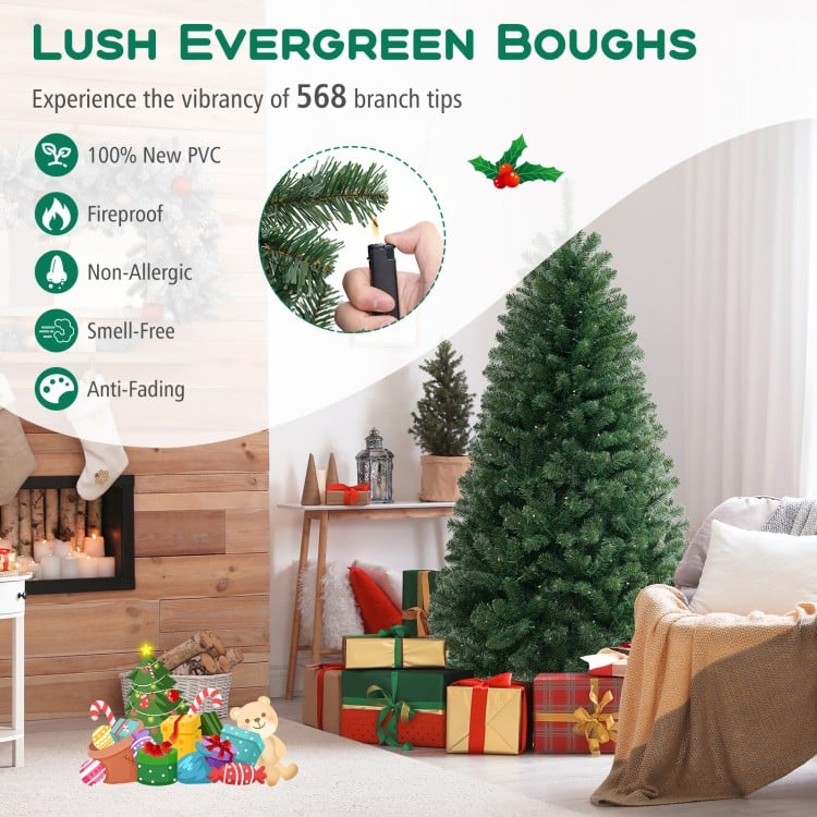 6 FT Artificial Christmas Tree with 568/830/1182 Branch Tips and 200/250/400 Warm White LED Lights