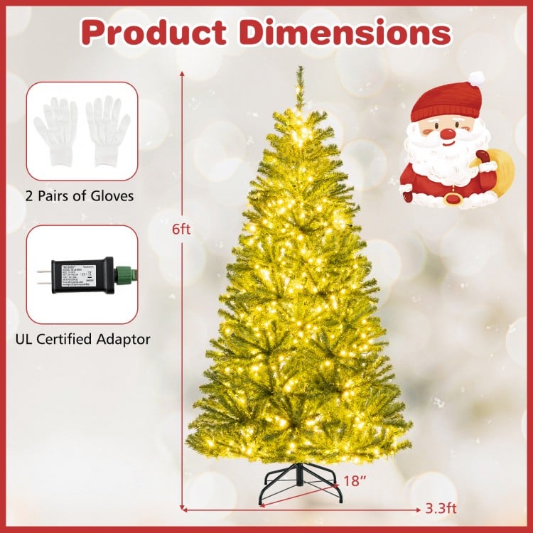 6 FT Pre-Lit Artificial Christmas Tree with Remote Control and LED Lights