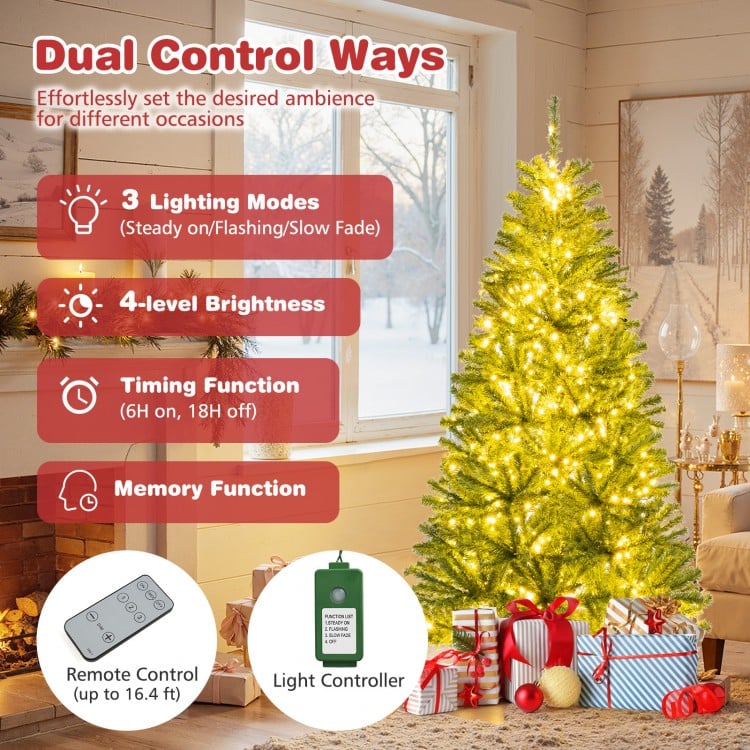 6 FT Pre-Lit Artificial Christmas Tree with Remote Control and LED Lights