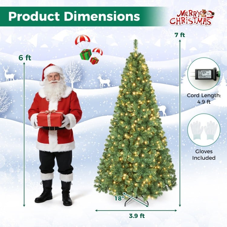 7 Feet Hinged Christmas Tree with PVC Branch Tips Warm White LED Lights