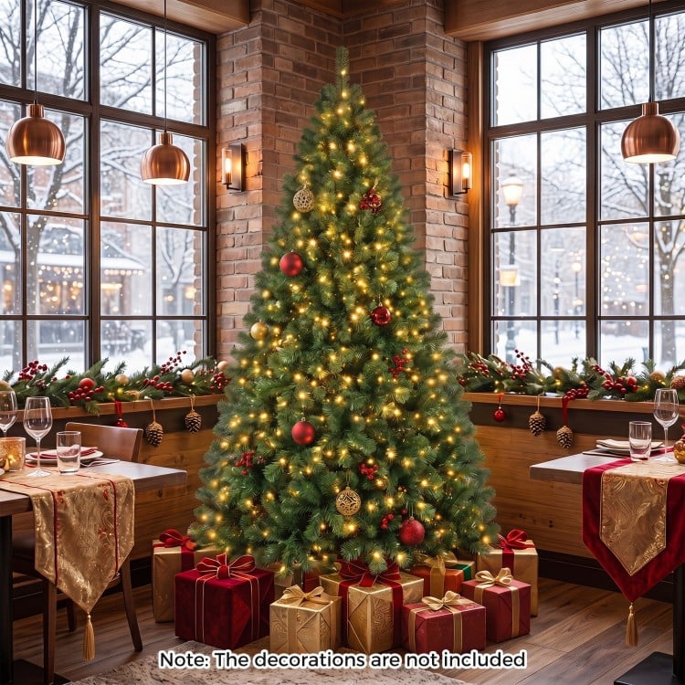 7 Feet Hinged Christmas Tree with PVC Branch Tips Warm White LED Lights