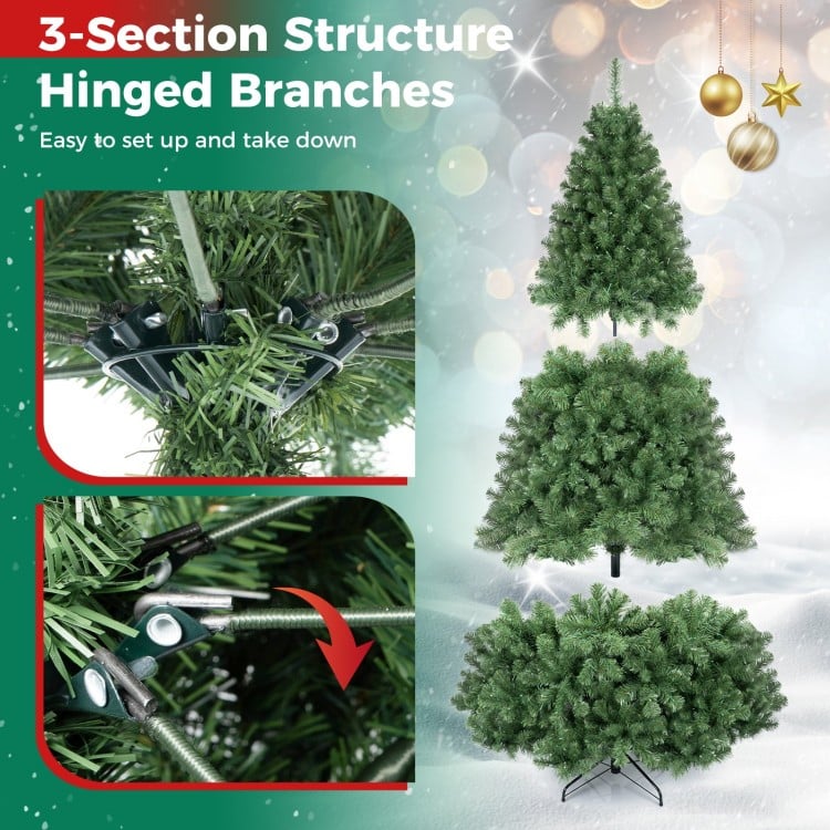 7 Feet Hinged Christmas Tree with PVC Branch Tips Warm White LED Lights