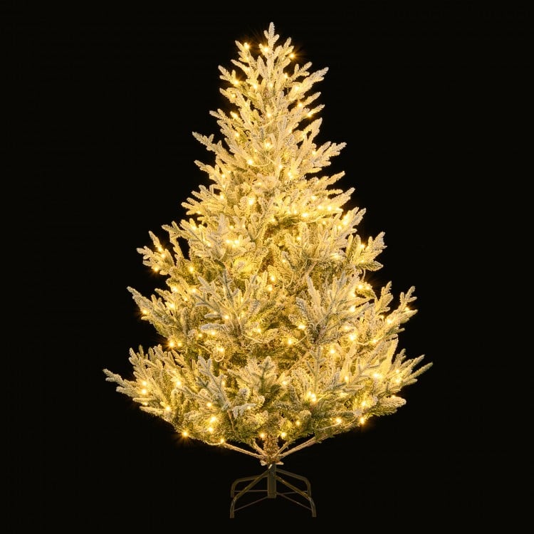 6 Feet Pre-Lit Artificial Christmas Tree Hinged Snow Flocked Xmas Tree