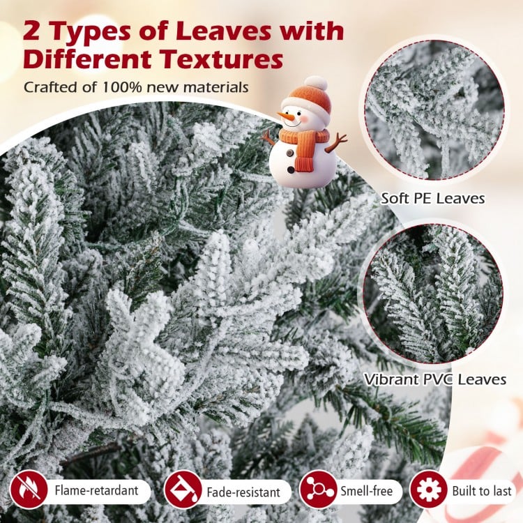 6 Feet Pre-Lit Artificial Christmas Tree Hinged Snow Flocked Xmas Tree
