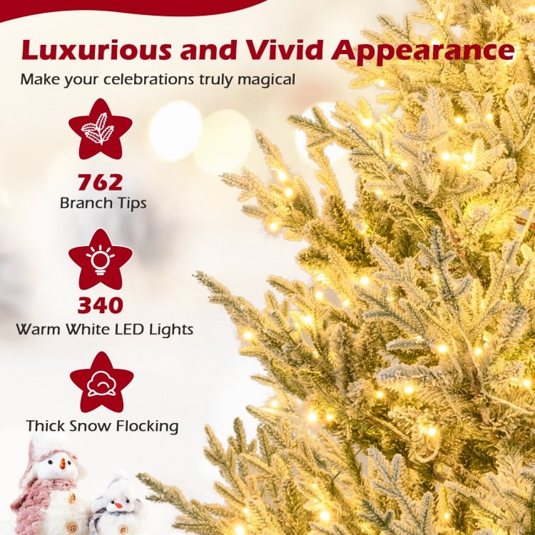 6 Feet Pre-Lit Artificial Christmas Tree Hinged Snow Flocked Xmas Tree