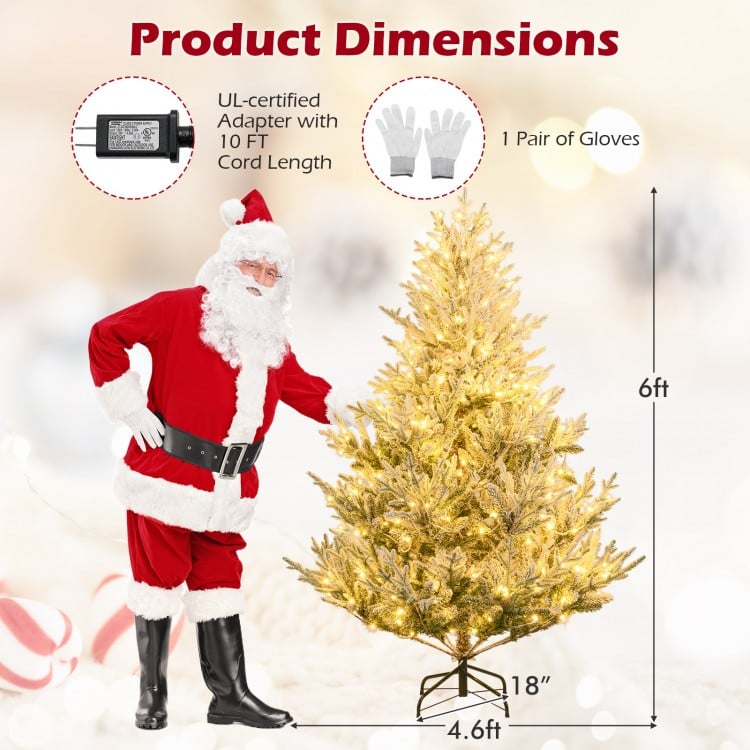 6 Feet Pre-Lit Artificial Christmas Tree Hinged Snow Flocked Xmas Tree
