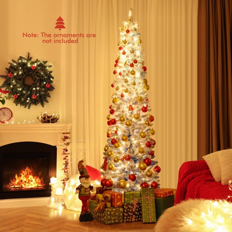 6 Feet Snow-flocked Artificial Christmas Tree with 220 Warm White LED Lights