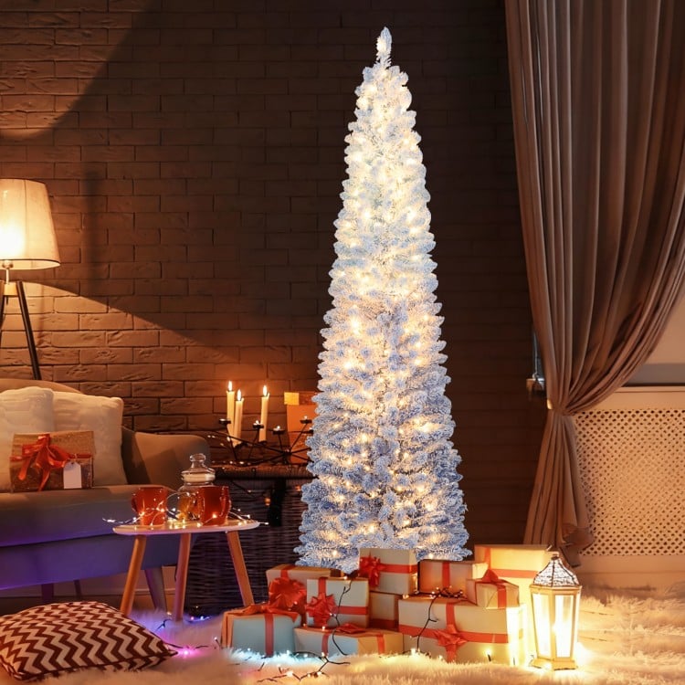 6 Feet Snow-flocked Artificial Christmas Tree with 220 Warm White LED Lights