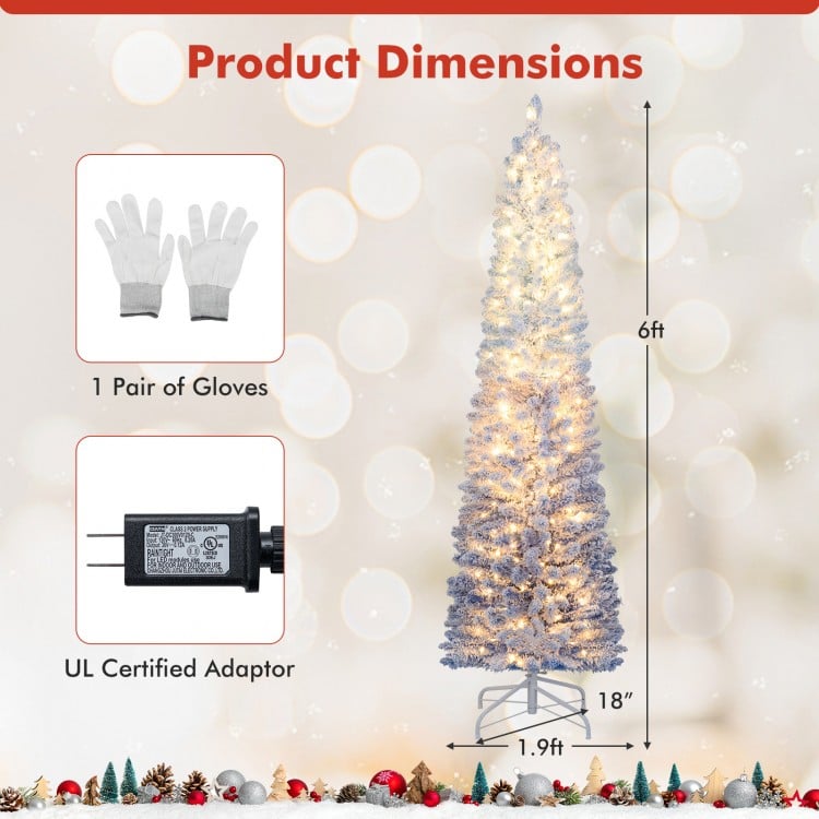 6 Feet Snow-flocked Artificial Christmas Tree with 220 Warm White LED Lights