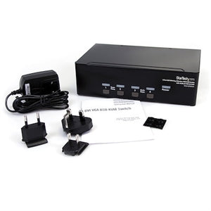 4 Port DVI VGA Dual Monitor KVM Switch with Audio & USB Hub