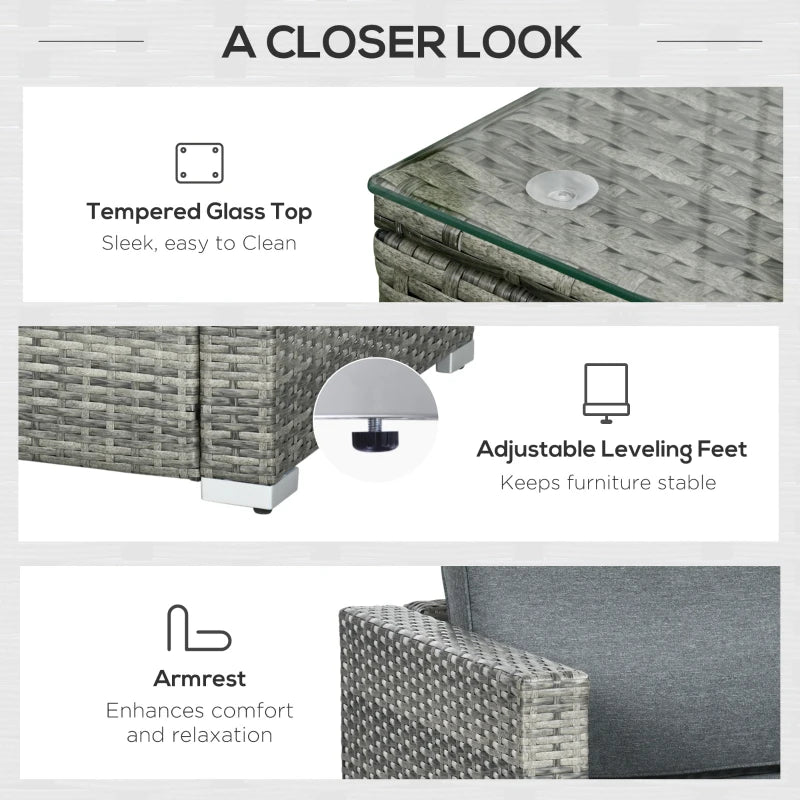 Outsunny 6 Pieces Outdoor PE Rattan Wicker Patio Furniture Sofa Set with Thick Cushions, Deluxe Garden Sectional Couch with Glass Top Table, Mixed Grey and Dark Grey