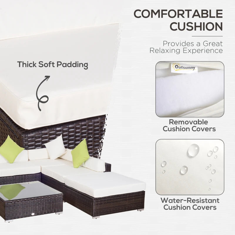 Outsunny 6 Pieces Patio Furniture Set, Deluxe Garden Wicker Sectional Sofa Set Outdoor Patio Sofa Furniture All Weather Resistant w/Cushion Seat for Porch Garden Poolside Balcony