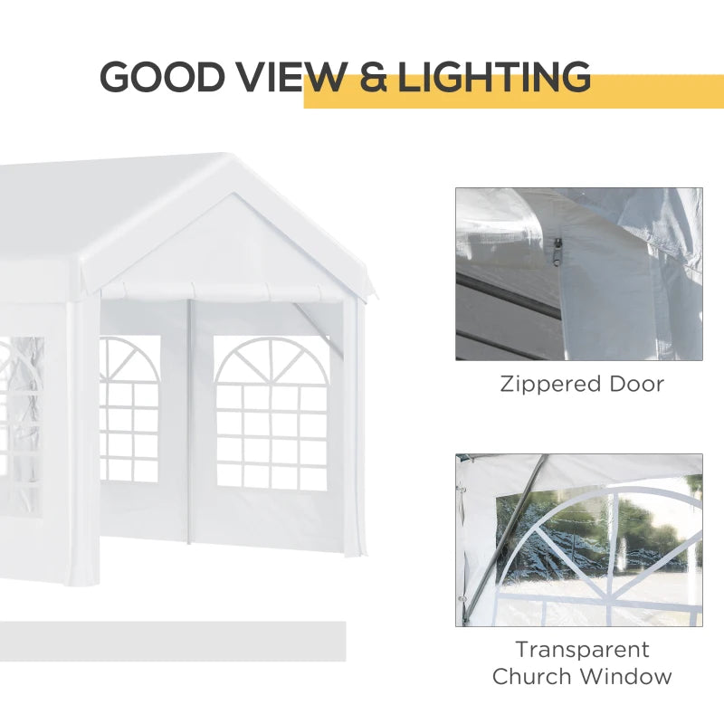 Outsunny 13' x 26' Heavy-duty Outdoor Carport Party Event Tent Patio Gazebo Canopy with 4 Sidewalls, White