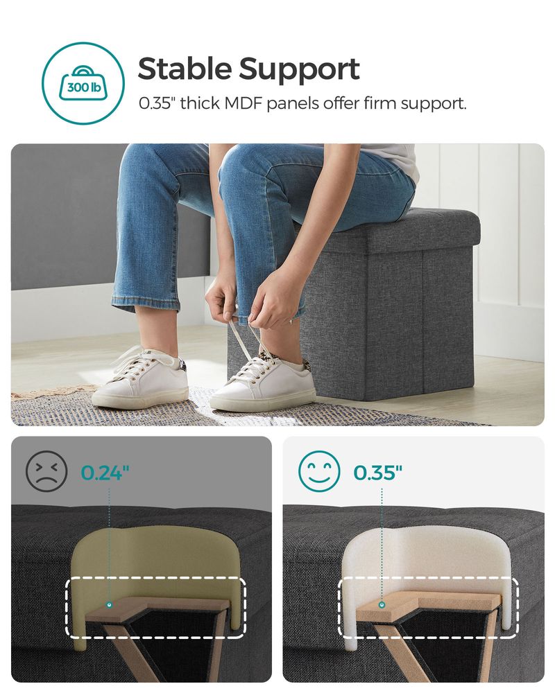 SONGMICS 15 Inches Folding Storage Ottoman Bench