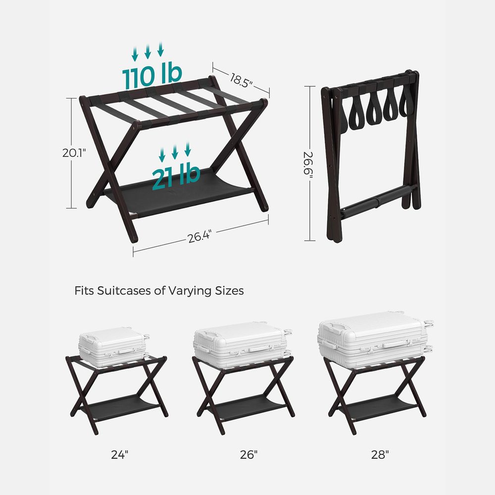 SONGMICS Folding Suitcase Stand with Storage Shelf