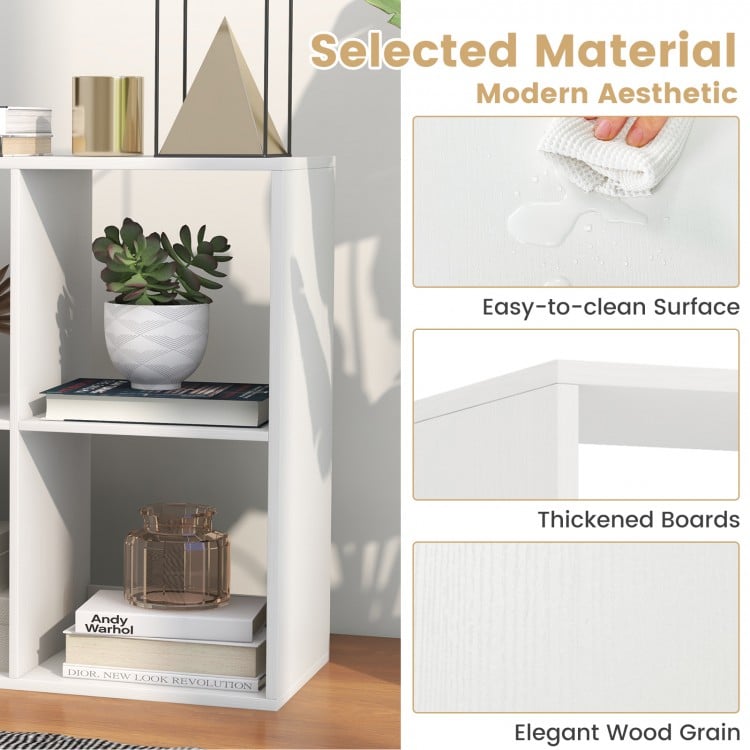 6 Cube Bookshelf with Back Guardrail for Living Room Bedroom-White