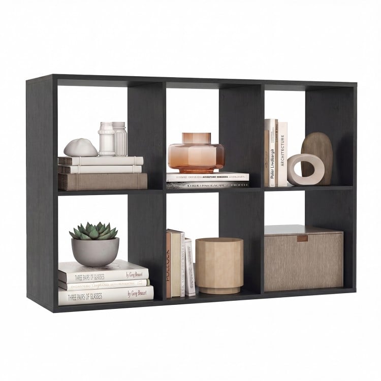 6 Cube Bookshelf with Back Guardrail for Living Room Bedroom-Black