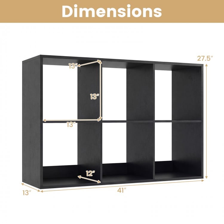 6 Cube Bookshelf with Back Guardrail for Living Room Bedroom-Black
