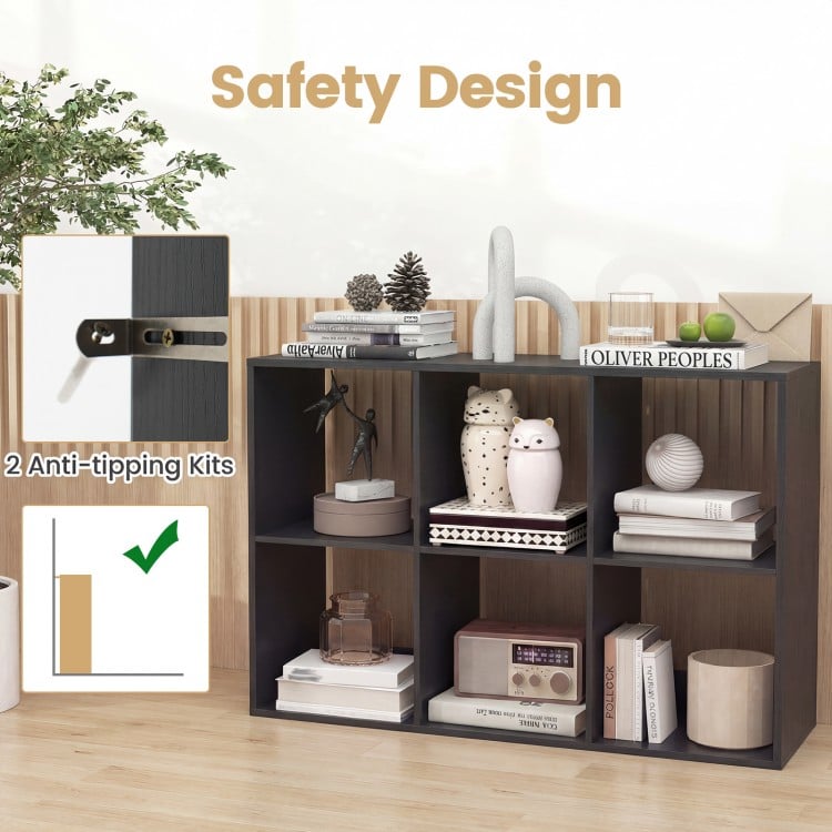 6 Cube Bookshelf with Back Guardrail for Living Room Bedroom-Black