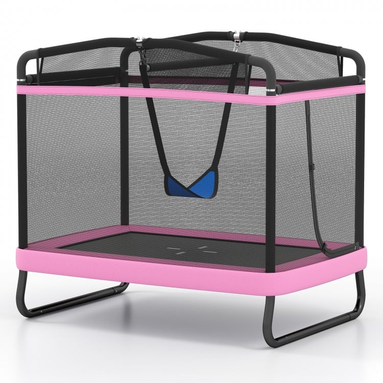 6 FT Kids Trampoline with Swing and Horizontal Bar Small Rectangle Trampoline