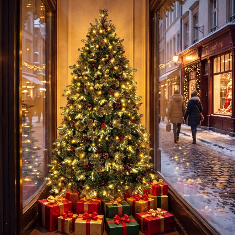 Pre-Lit Artificial Balsam Fir Christmas Tree with Dual-Color LED Lights & 9 Lighting Modes – 6 ft & 7 ft