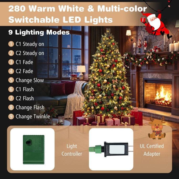 Pre-Lit Artificial Balsam Fir Christmas Tree with Dual-Color LED Lights & 9 Lighting Modes – 6 ft & 7 ft