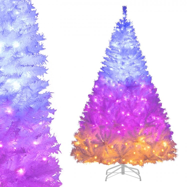 6 Feet Artificial Christmas Tree Hinged Pre-Lit Xmas Tree with 11 Lighting Modes
