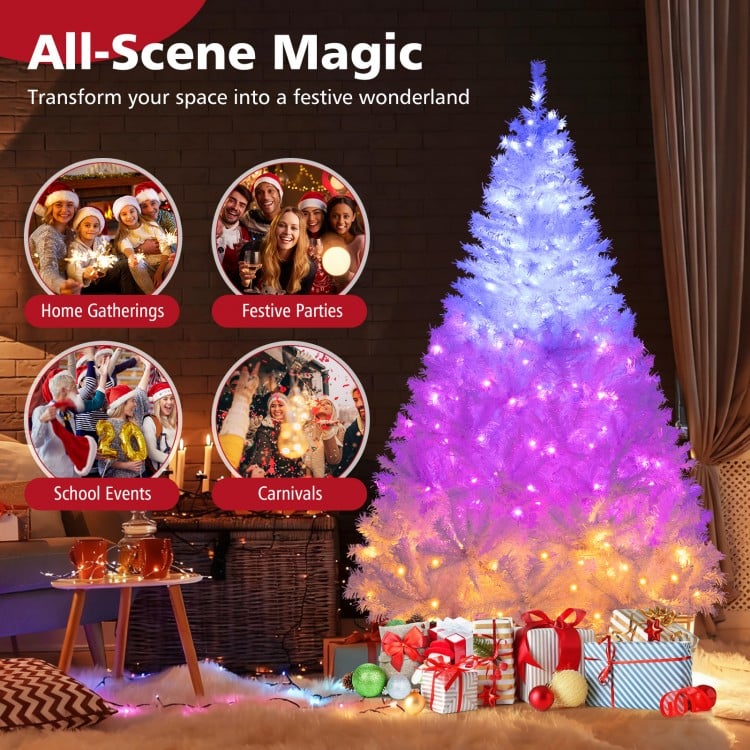 6 Feet Artificial Christmas Tree Hinged Pre-Lit Xmas Tree with 11 Lighting Modes