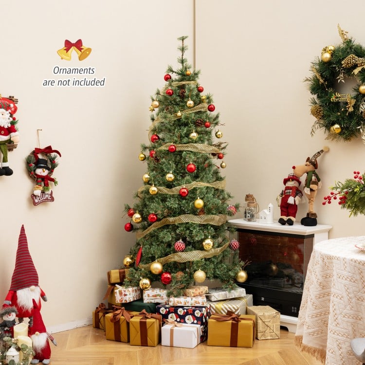 6 Feet Artificial Christmas Tree Pre-lit Xmas Tree with Warm White LED Lights and Pine Cones