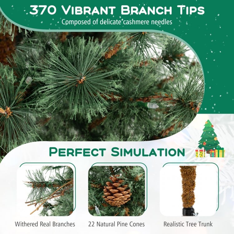 6 Feet Artificial Christmas Tree Pre-lit Xmas Tree with Warm White LED Lights and Pine Cones