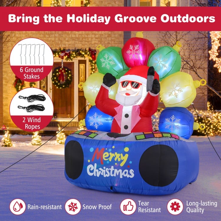 6 Feet Inflatable DJ Santa with Rotating Music Light and Flashing LEDs