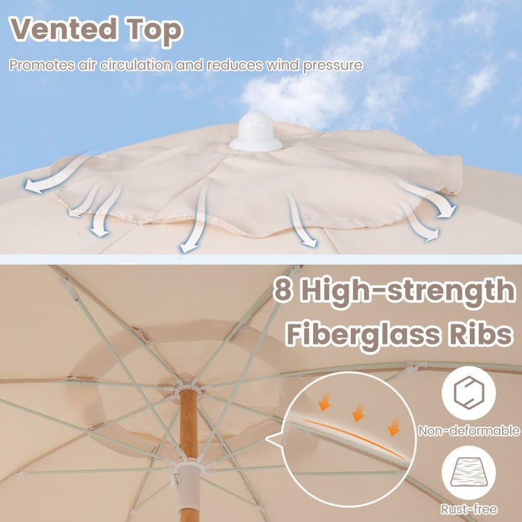 6 Feet Patio Umbrella with Fringe with Push Button Tilt and Wood Pole-White